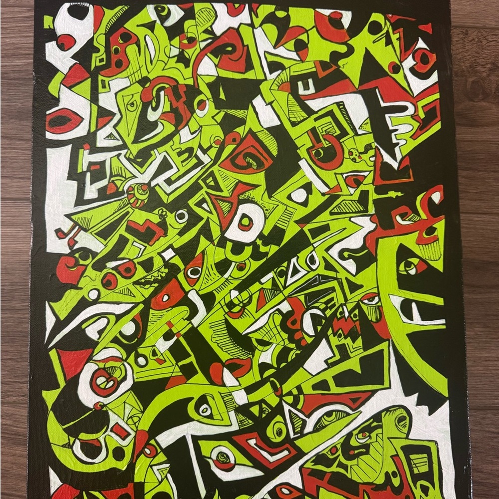 Abstract Geometric Art Print - Black, Red, Green